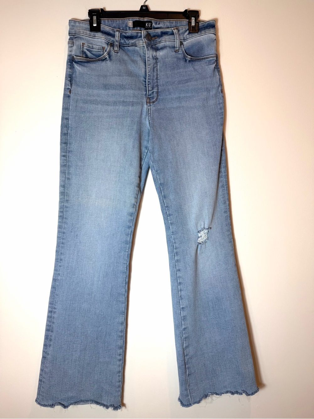 KUT from the Kloth Ana High Rise Fab Ab Flare Jeans Light Wash Distressed Sz 10